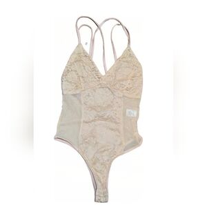 Fashion Nova Cream Lace Sheer Bodysuit